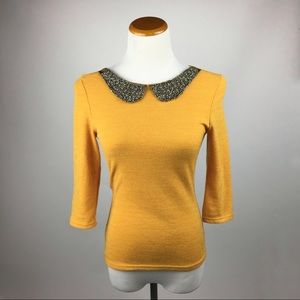 April Yellow Beaded Peter Pan Collar Top S